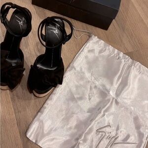 Black Strappy Heels with Signature Logo